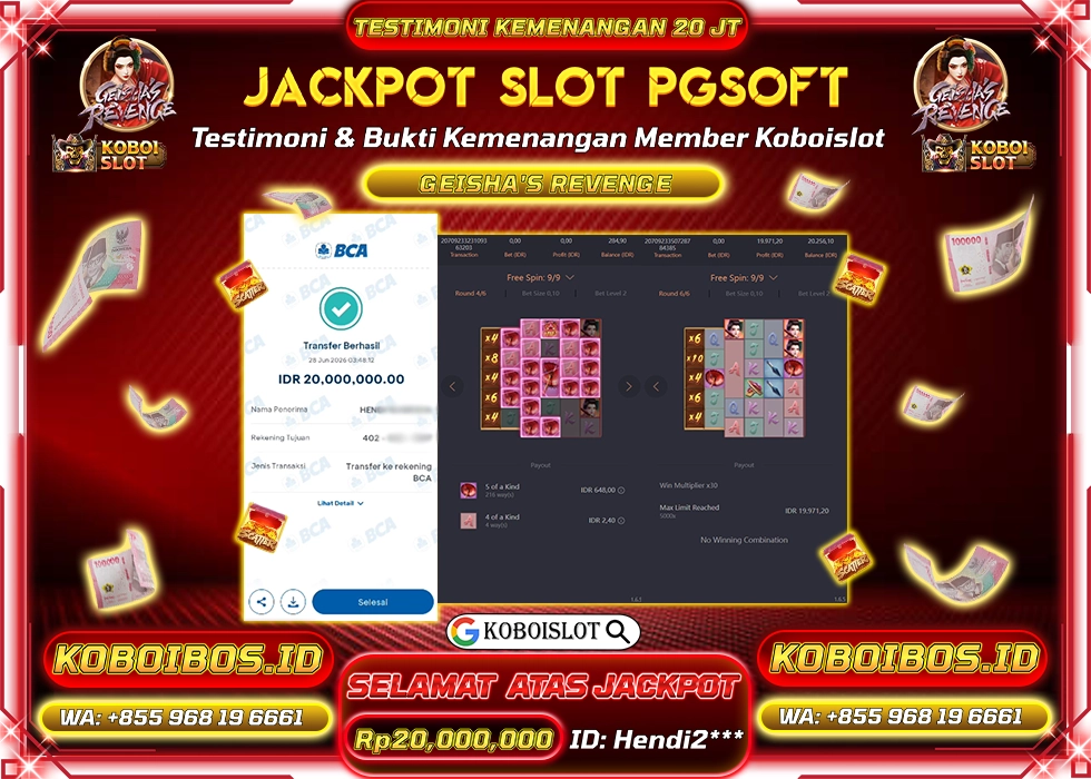 BUKTI KEMENANGAN ID Hendi2*** SLOT GACOR GEISHAS REVENGE Rp20.000.000,- LUNAS